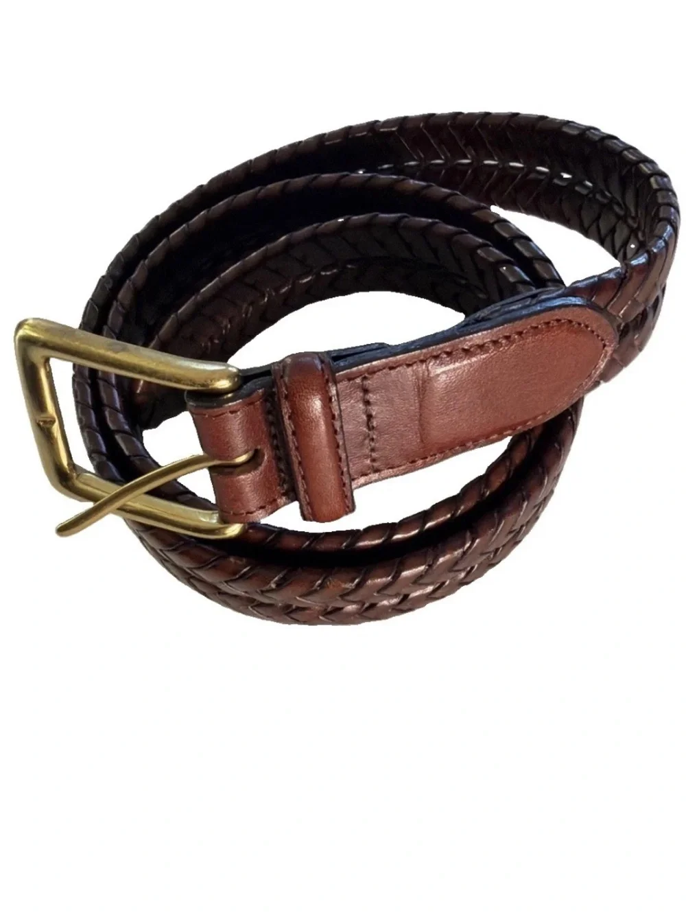Vintage Brighton 98067 Brown Braided Leather Belt Sz 36 Solid Brass Buckle Nice